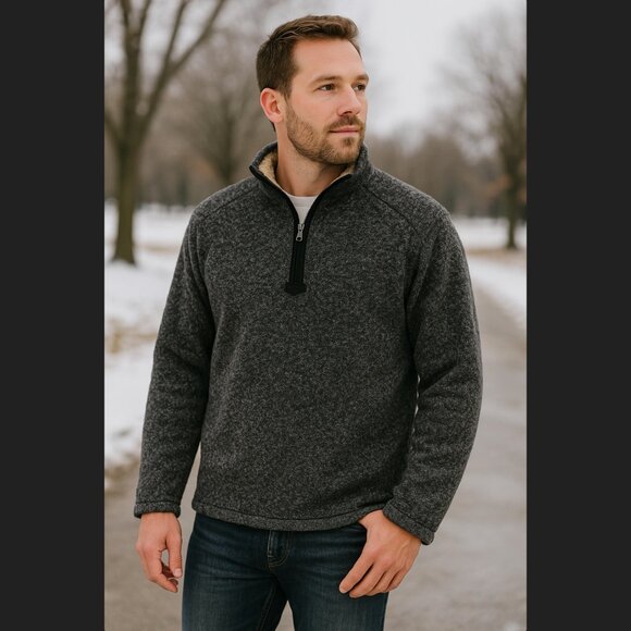 Orvis Brighton Black Sherpa Fleece Lined 1/4 Zip Pullover Sweater Men XL Outdoor - Picture 1 of 16